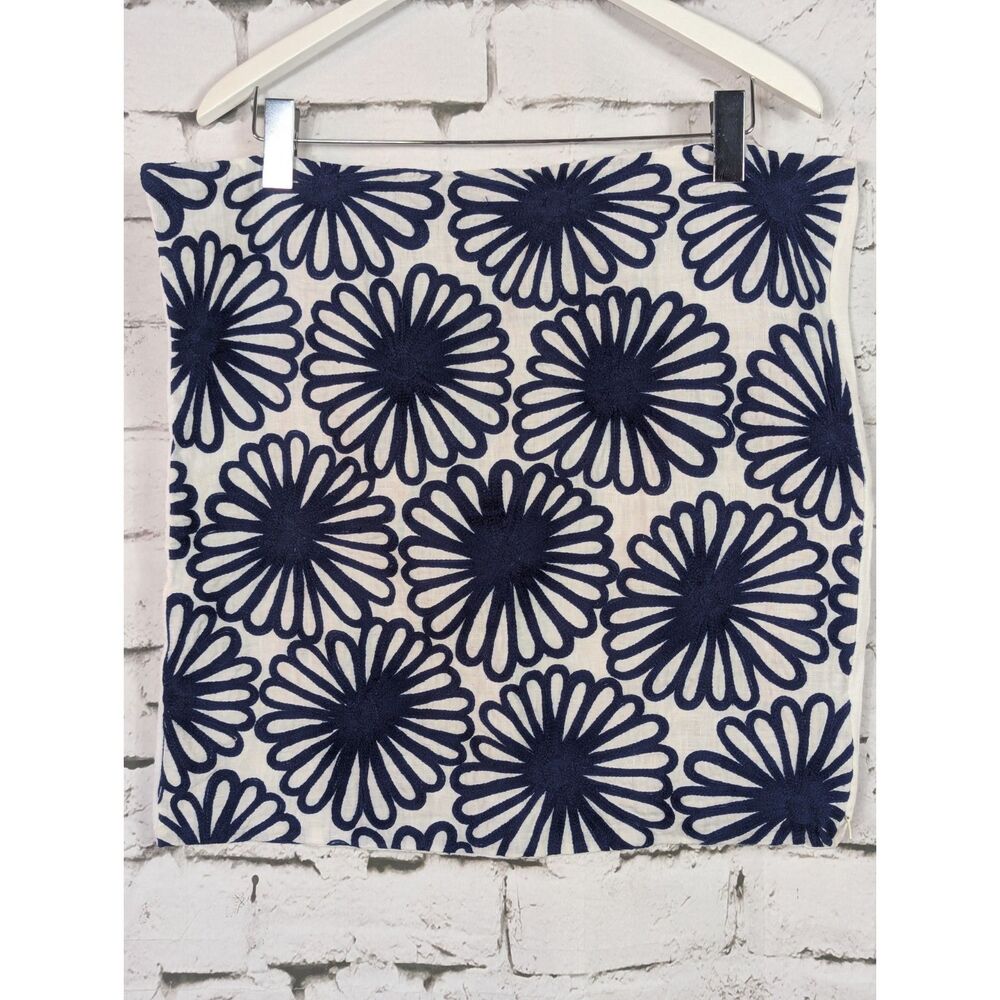 KATE SPADE Daisy Embroidered Linen Pillow Cover Cream Navy 20"x 20"